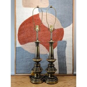 Vintage Westwood Industries Brass Stiffel Style Table Lamps Pair Hollywood Glam